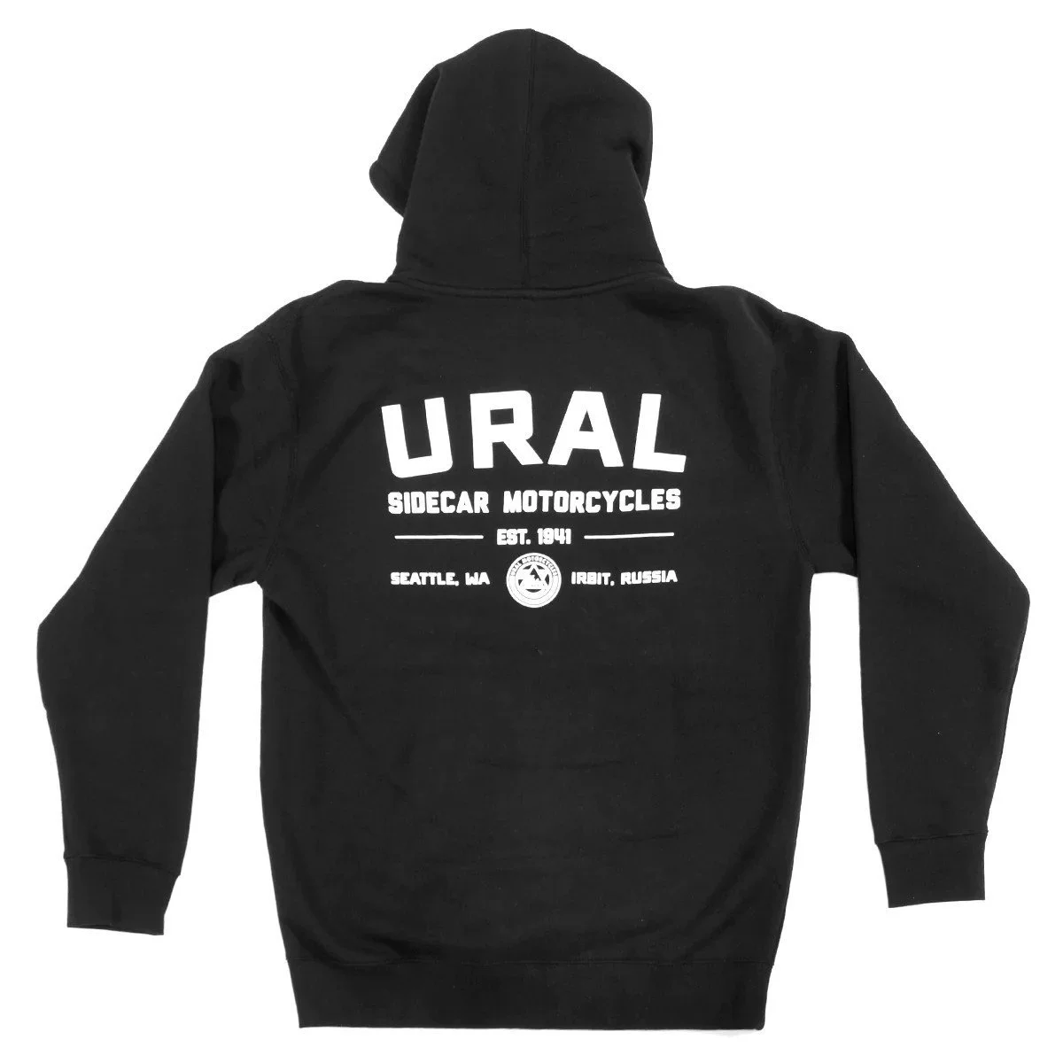Hoodies Ural noir à capuche 100% coton, vetement Ural via Moto Side Aventure (concessionnaire side car Ural)