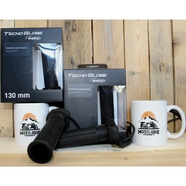 Poignées chauffantes GOLD avec interrupteur intégré de la marque Tecno Globe sont des accessoire pour side-cars Ural proposées par Moto Side Aventure.