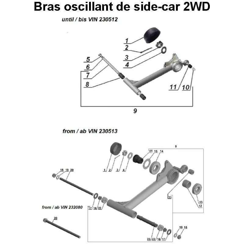 Bras oscillant du side-car 2WD pour les side-cars Ural équipés d'un moteur à injection EFI.