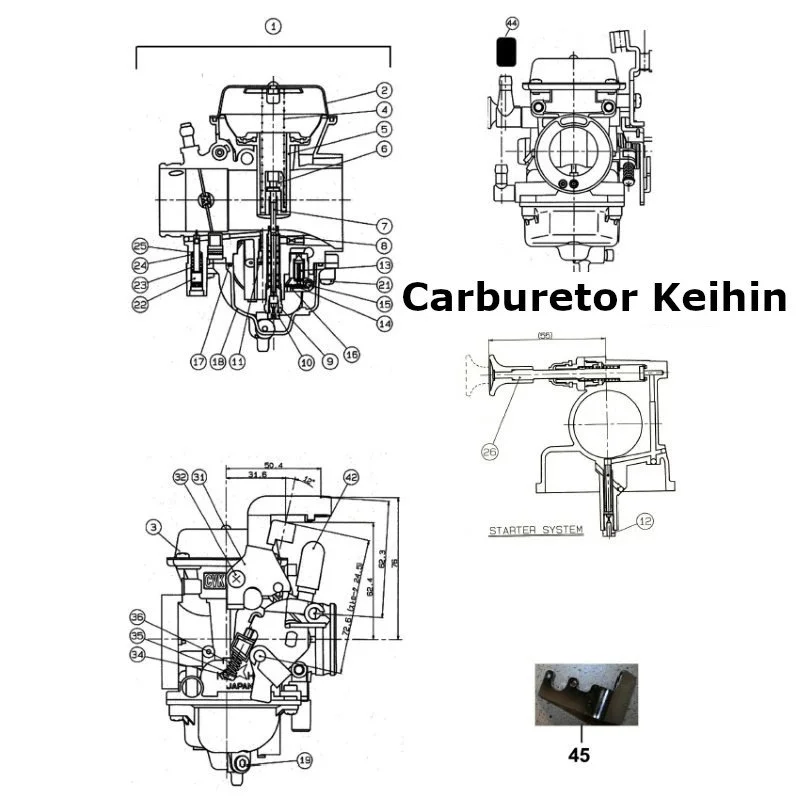 Diagram of the Keihin carburetor, original Ural carburetor sidecar models, via Moto Side Aventure, Ural sidecar dealer