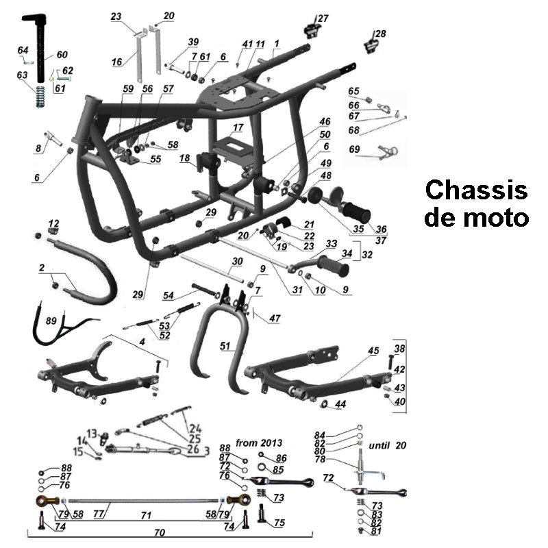 Schéma du châssis de la moto pour modèles de side-cars Ural carburateur, via Moto Side Aventure concessionnaire side car Ural