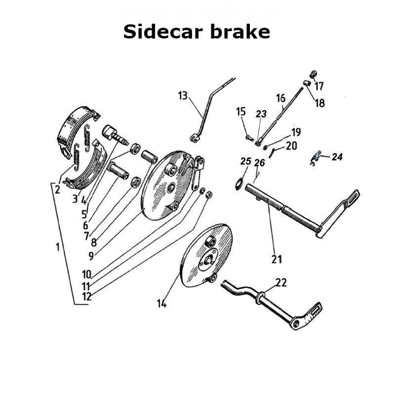 Diagram of the sidecar brake, original Ural carburetor sidecar models, via Moto Side Aventure, Ural sidecar dealer
