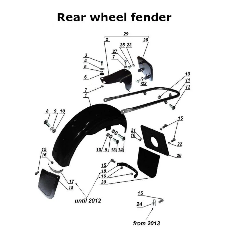 Rear wheel fender for the Ural Motorcycles sidecars with carburetor engine.