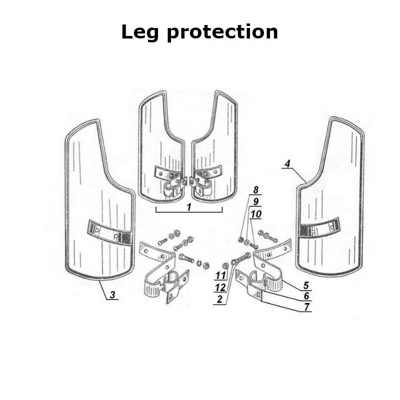 Diagram of the leg protection, original Ural Motorcycles spare part for sidecar via Moto Side Aventure (Ural sidecar dealer)