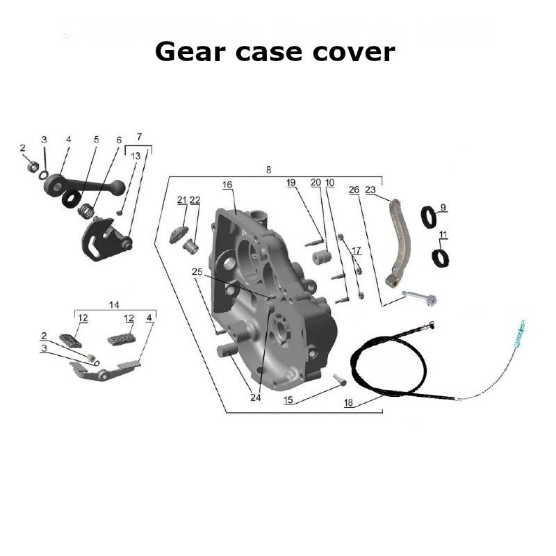 Diagram of the gear case cover, original Ural Motorcycles spare part for sidecar from Moto Side Aventure (Ural sidecar dealer)