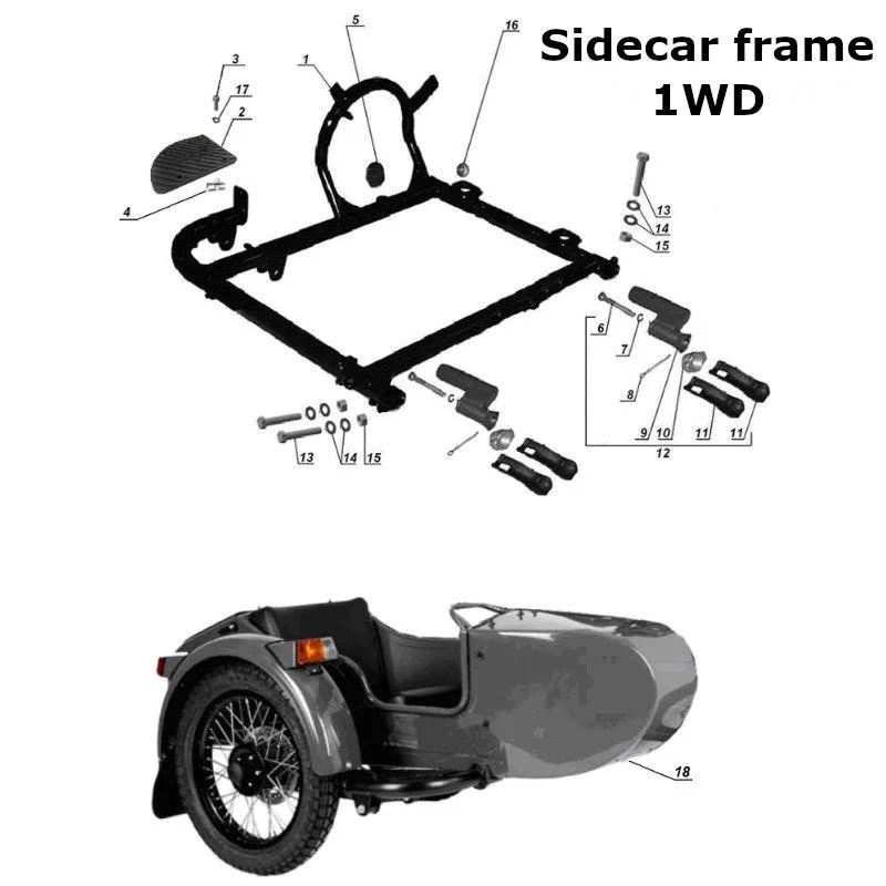 Diagram of the sidecar frame 1WD, original Ural Motorcycles spare part for sidecar via Moto Side Aventure (Ural sidecar dealer)