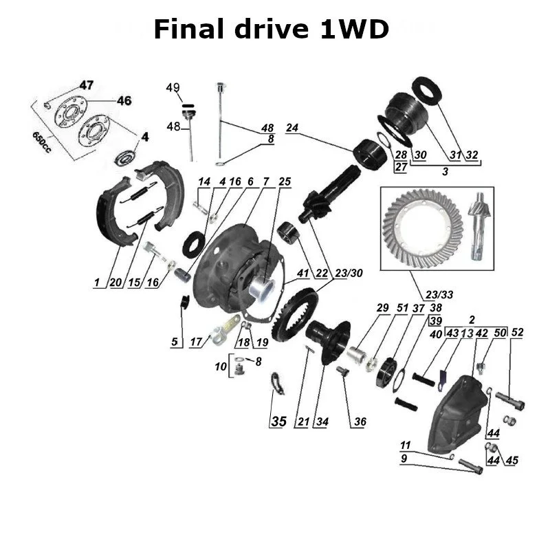 Diagram of the final drive 1WD, original Ural carburetor sidecar models, via Moto Side Aventure, Ural sidecar dealer
