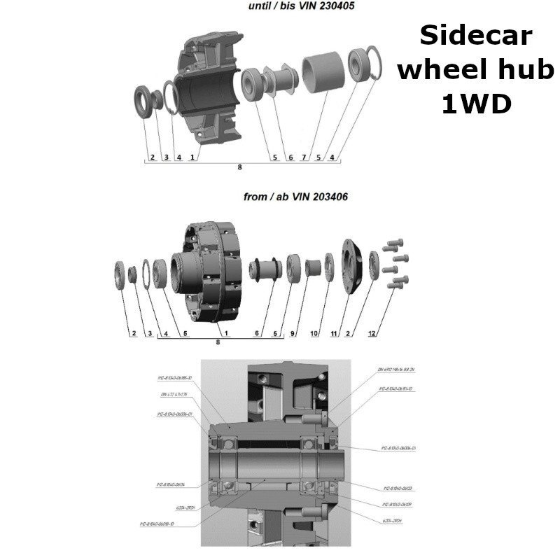 Sidecar wheel hub 1WD for Ural Motorcycles sidecars with an EFI injection engine.