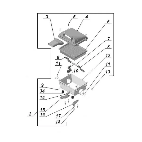 N°2 Airfilter box assembly, plastic for intake