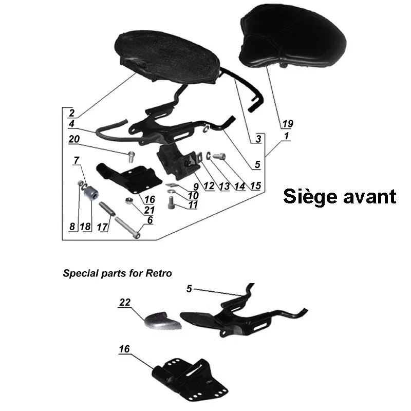 Siège avant pour les side-cars Ural équipés d'un moteur à carburateur.