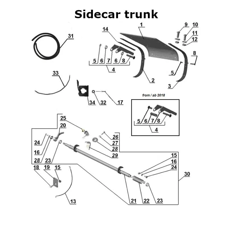 Sidecar trunk for Ural Motorcycles sidecars with an EFI injection engine.