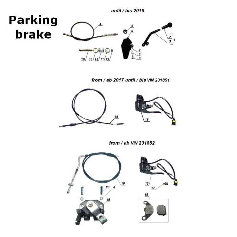 Diagram of the parking brake, original Ural Motorcycles spare part for sidecar via Moto Side Aventure (Ural sidecar dealer)