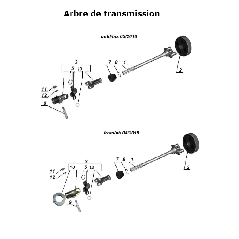 Arbre de transmission pour les side-cars Ural équipés d'un moteur à injection EFI