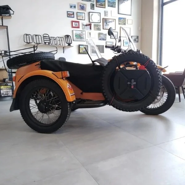 8.5 Liters Rounded Fuel Can black is an Overland accessory for Ural sidecars via Moto Side Aventure
