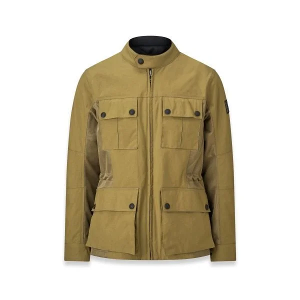 Belstaff Airflow jacket in olive green, perfect for adventures on a Ural sidecar