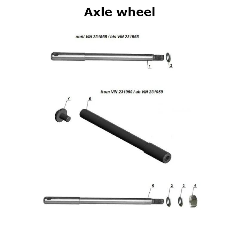 Axle for rear or front wheel for Ural Motorcycles sidecars with an EFI injection engine.