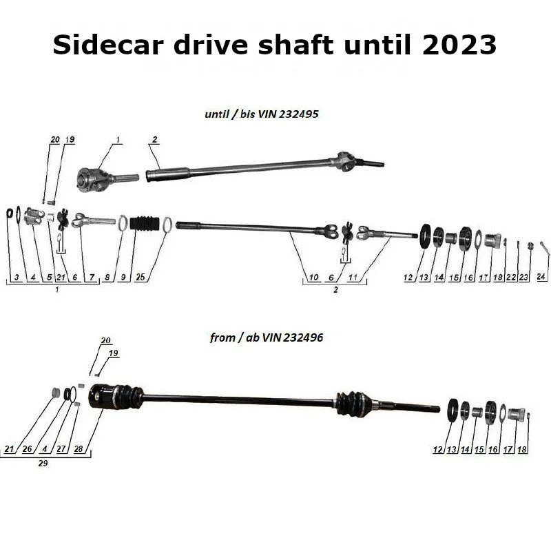 Sidecar drive shaft until 2023 for Ural sidecars with EFI injection engine.
