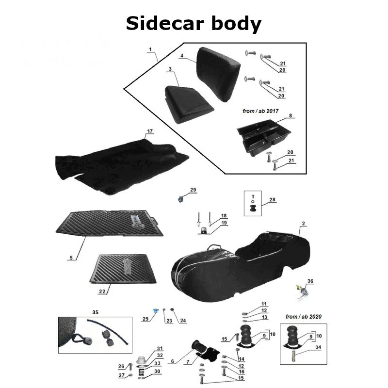Diagram of the sidecar body, original Ural Motorcycles spare part for sidecar via Moto Side Aventure (Ural sidecar dealer)