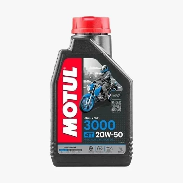Huile moteur Motul 3000 20w50 est une huile minérale pour side-cars 4T convenant à tout type de side-cars à 4 temps