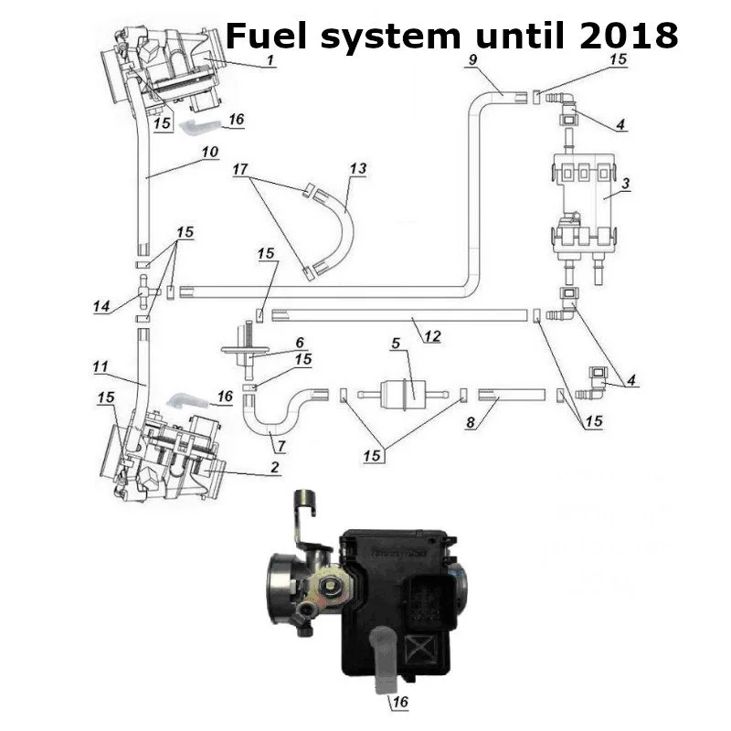 Diagram of the fuel system until 2018, original Ural Motorcycles spare part for sidecar from Moto Side Aventure (Ural sidecar dealer)