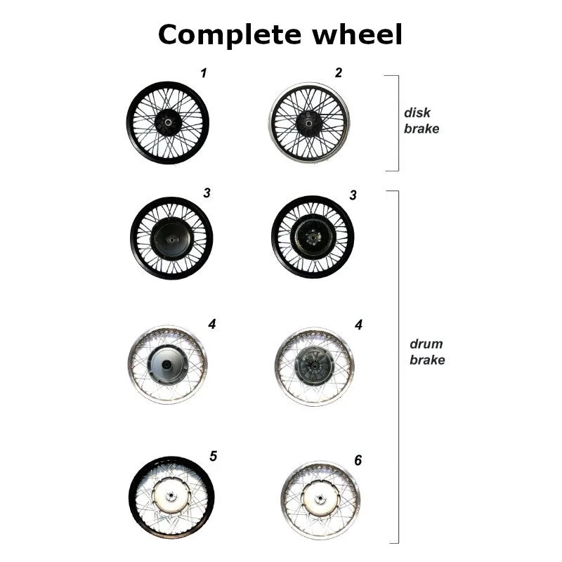 Complete wheels for Ural Motorcycles sidecars with a carburetor engine.