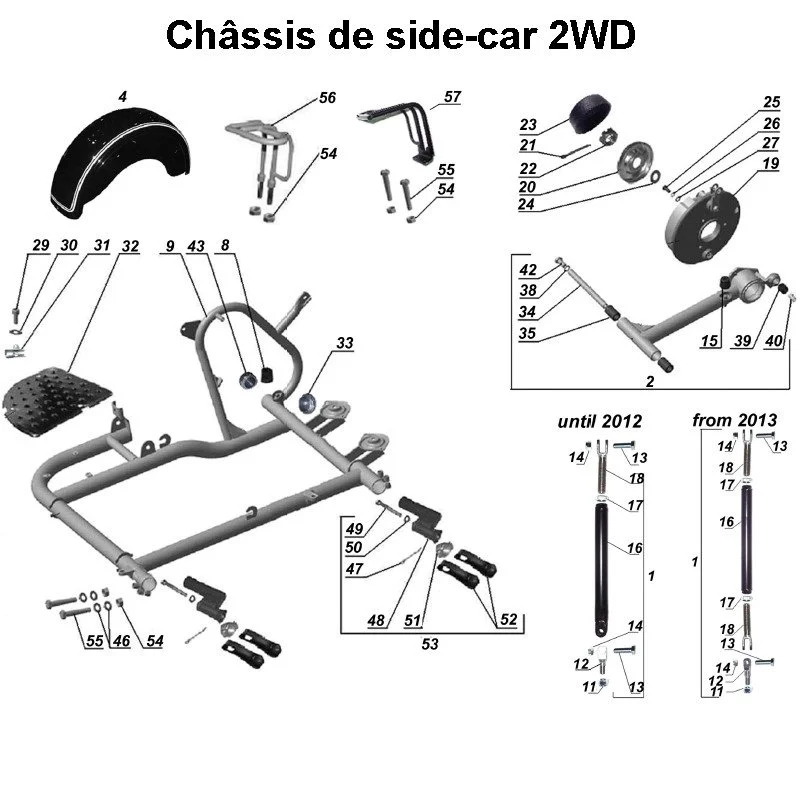 Châssis de side-car 2WD pour les side-cars Ural Motorcycles dotés d'un moteur à carburateur.