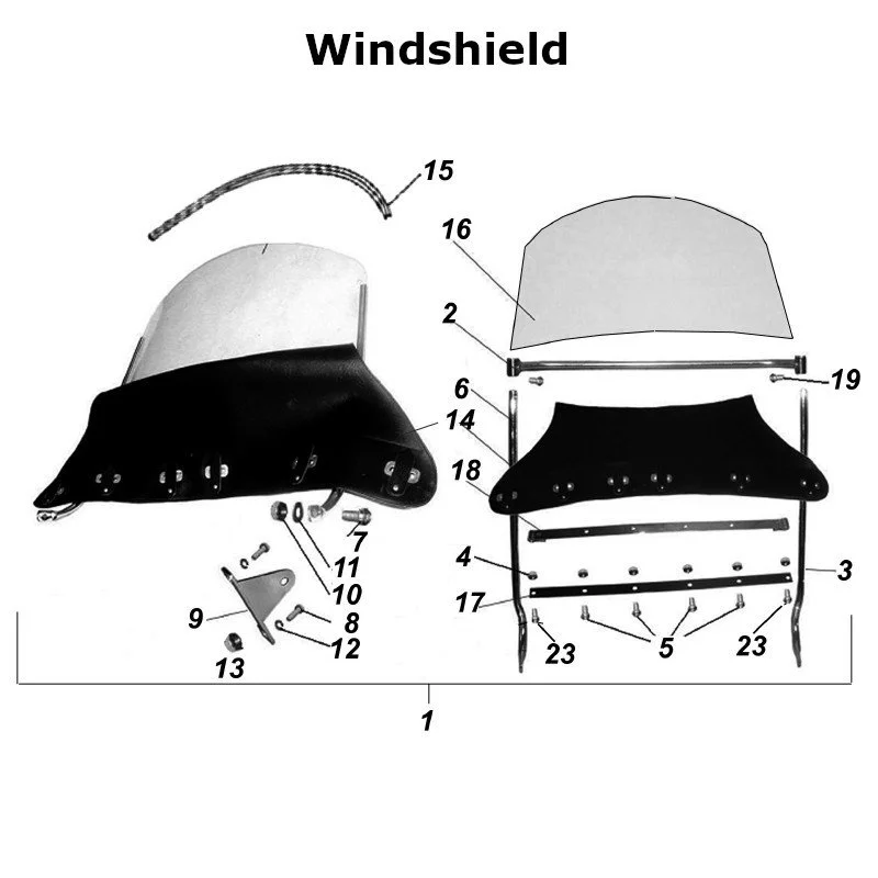 Diagram of the windshield, original Ural carburetor sidecar models, via Moto Side Aventure, Ural sidecar dealer