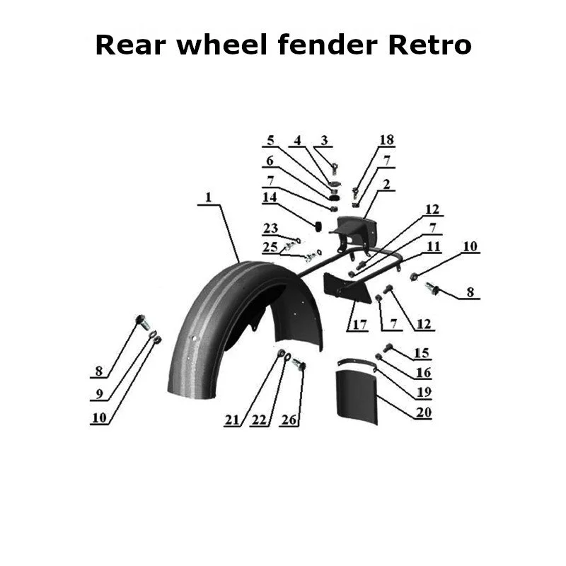 Diagram of the rear wheel fender Retro, original Ural carburetor sidecar models, via Moto Side Aventure, Ural sidecar dealer