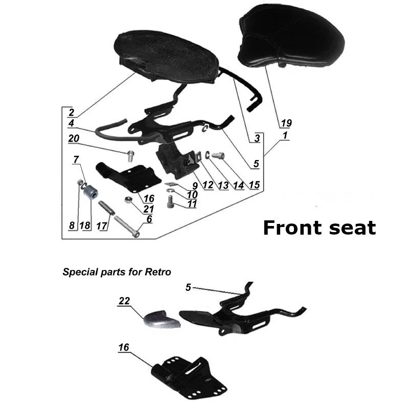 Front seat for Ural Motorcycles sidecars with carburetor engine.