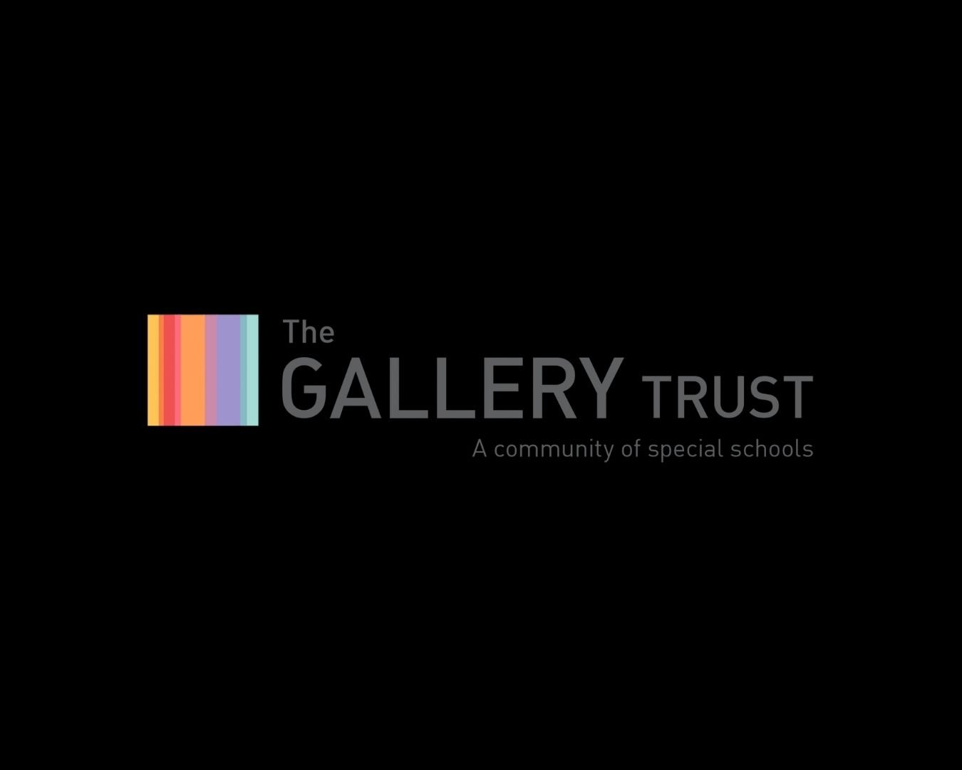 Logo of The Gallery Trust with a colorful striped square and the text 'The GALLERY TRUST' and 'A community of special schools' on a black background.