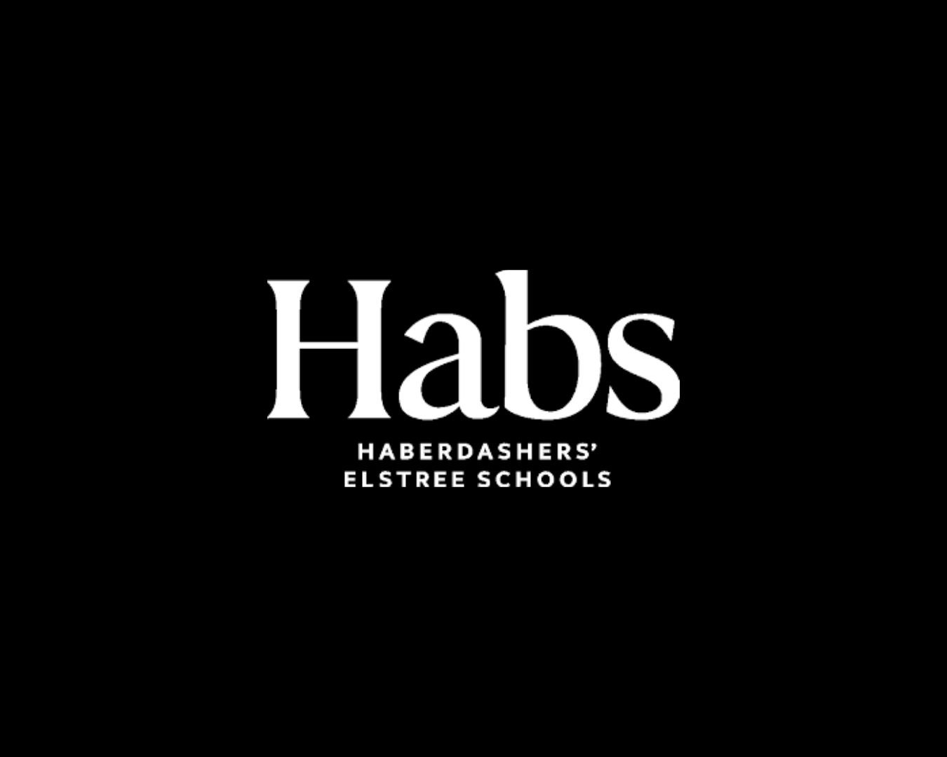 Black background with white text reading "Habs" and smaller text below saying "Haberdashers' Elstree Schools".