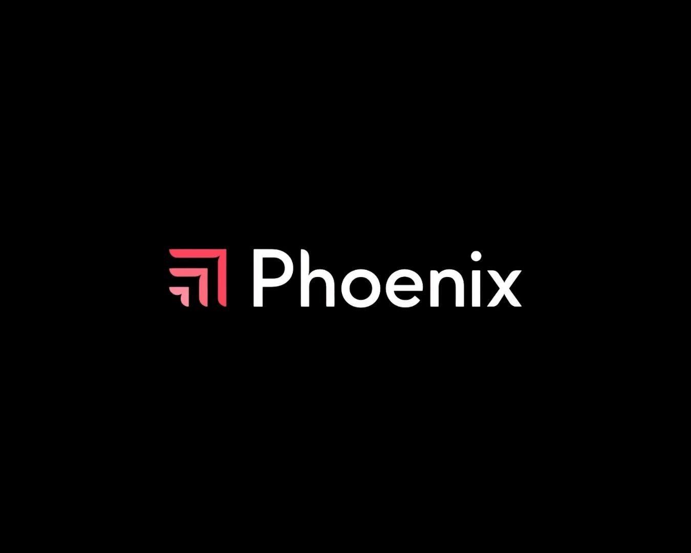 Black background with the pink and white logo and text 'Phoenix' in the center.