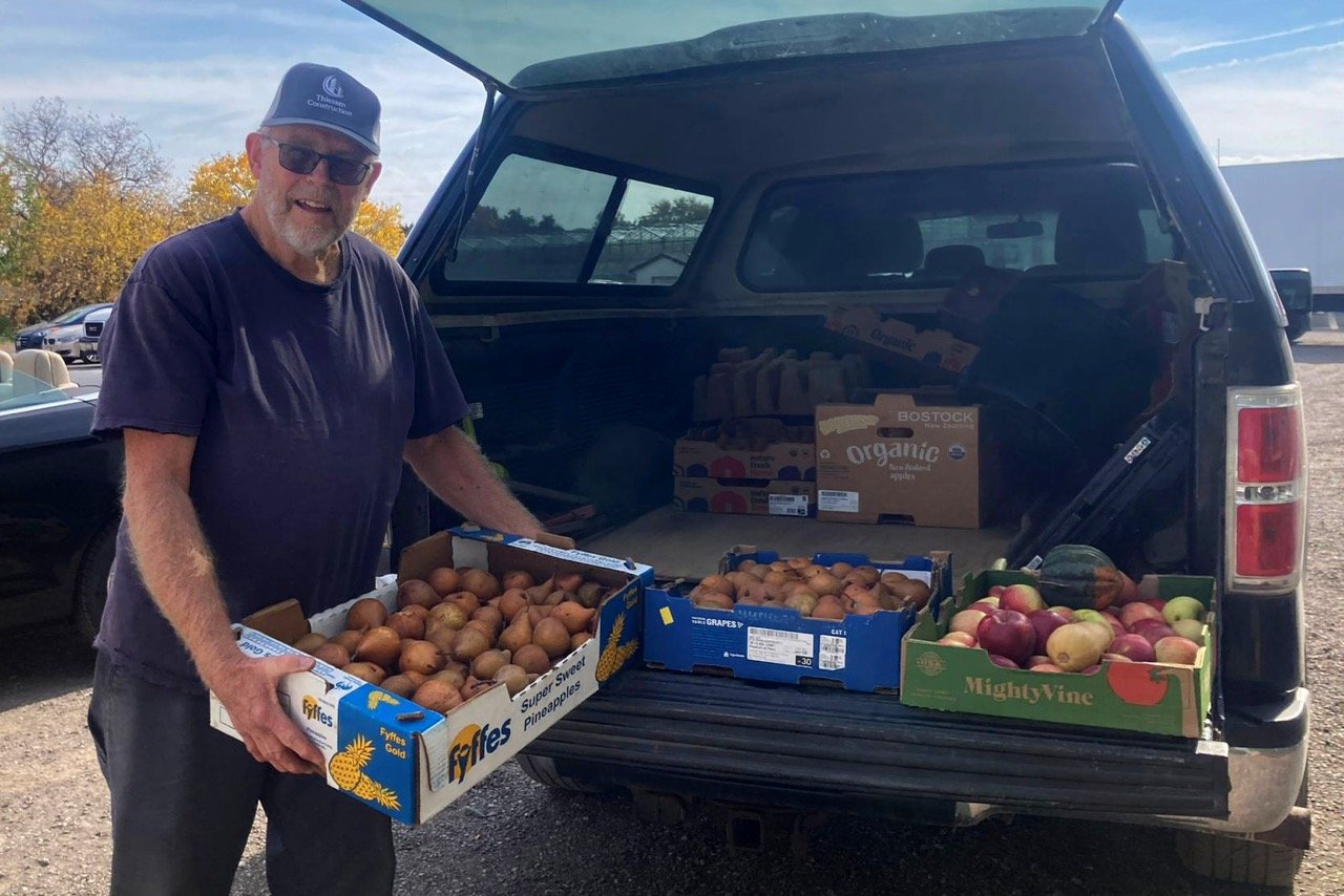 Our thanks to John Thiessen for a delivery this morning of peppers, pears, and apples