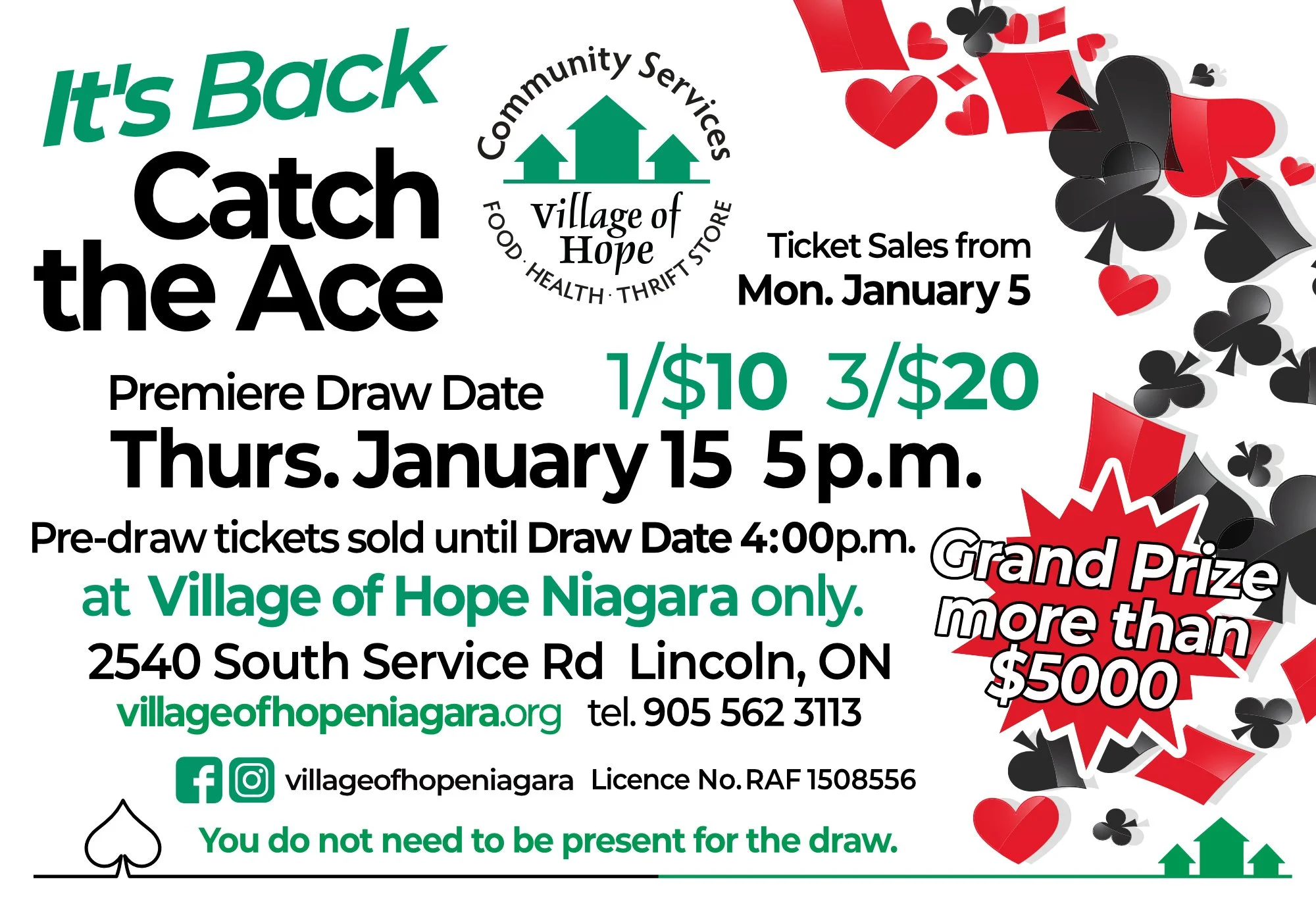 It’s Back. Catch The Ace draw for Village of Hope Niagara