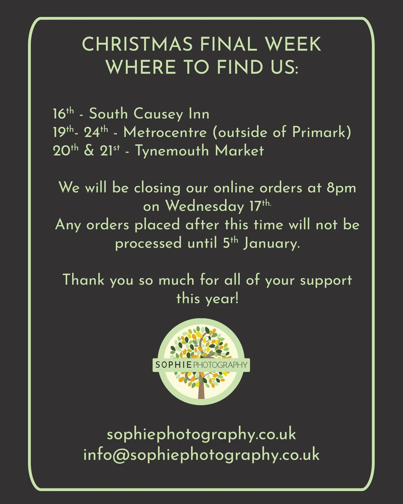 We&rsquo;re officially into the final 10 days before Christmas and I wanted to share where you can find us for our last events of the year 🎁✨

✨ Online orders close Wednesday at 8pm ✨
This gives us plenty of time to get everything made and ready for