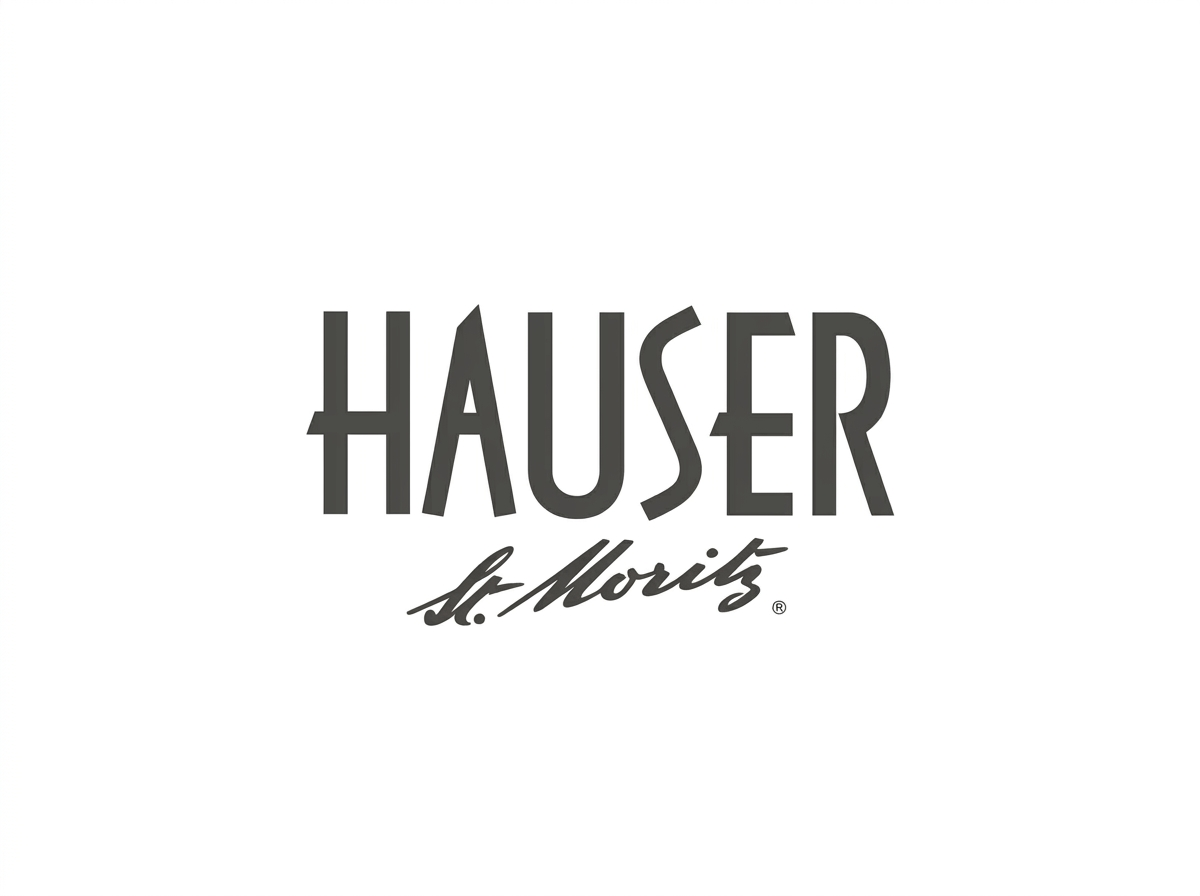 Das Bild zeigt das Logo der Marke 'Hauser', darunter steht in cursiver Schrift 'St. Moritz'.