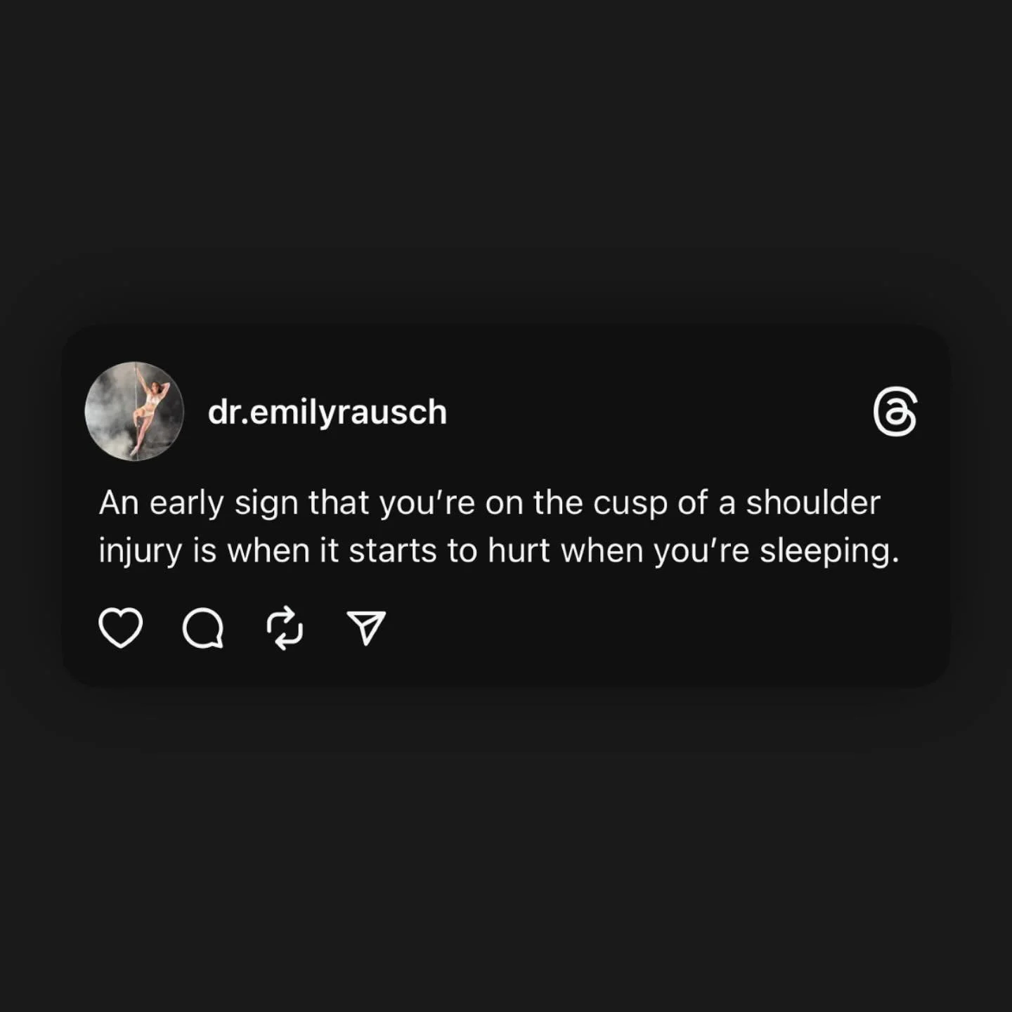 Your body is sending you signals about how it is doing all the time. 
Are you listening?
Or are you shrugging it off saying that you slept “weird”?
When I hear a pole dancer say this (and I did last night which is why I’m posting