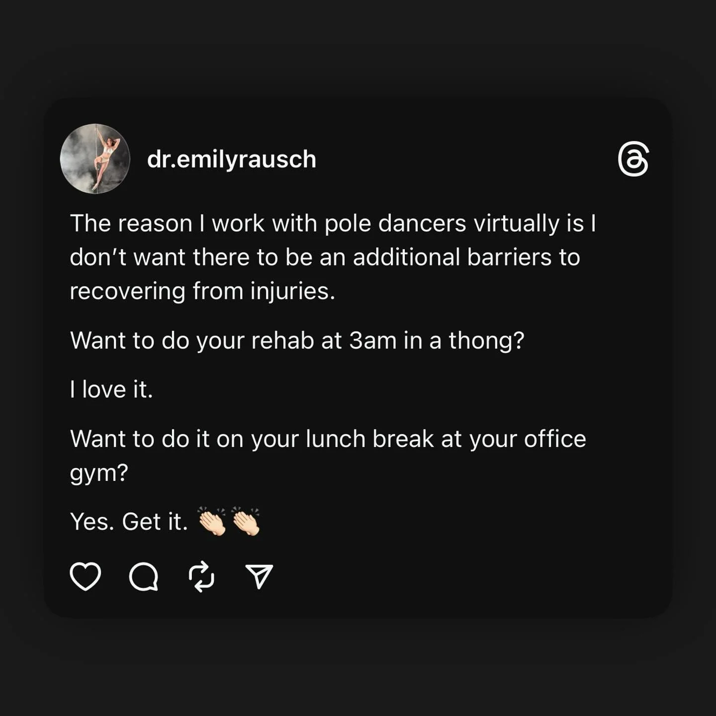 ➡️ Especially if the same results can be achieved by not having to doing all of that. 

Struggling with an injury that is affecting your ability to pole and looking for someone to tell you exactly what to do to fix it?

I got you. 

Comment the word 