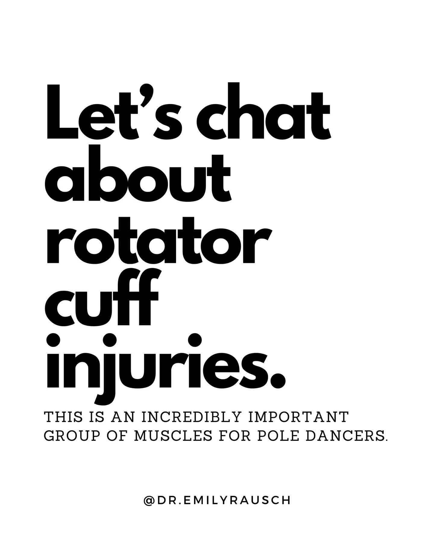 Shoulders are the most commonly injured body part in pole dancers and a good part of them involve the rotator cuff. 

It could be the actual rotator cuff being injured or it not doing its job so other muscles have to work double time. 

The majority 