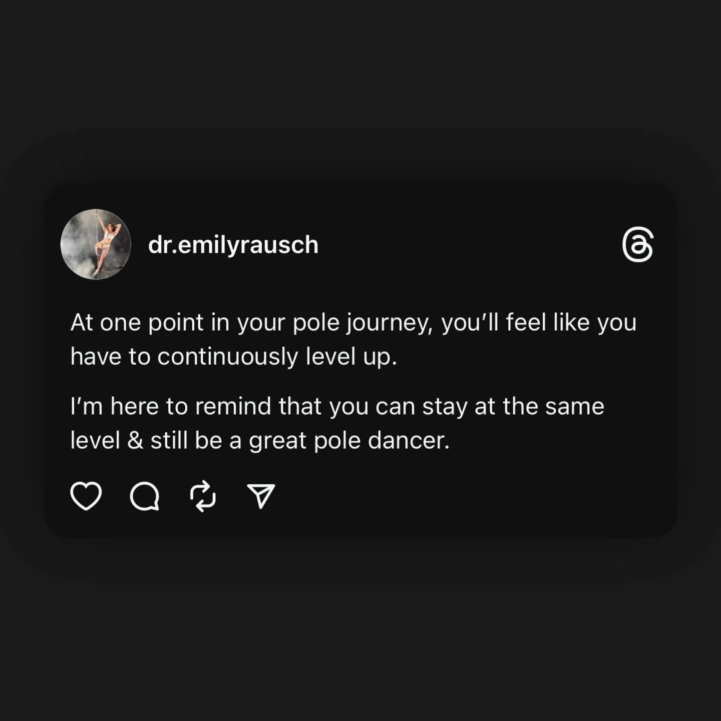 It can be hard to drown out the voice telling you that you *should* be able to do XX trick because you&rsquo;ve been pole dancing for so many years. 

Or that you&rsquo;re not as good of a pole dancer because you don&rsquo;t like doing tricks. 

I wa