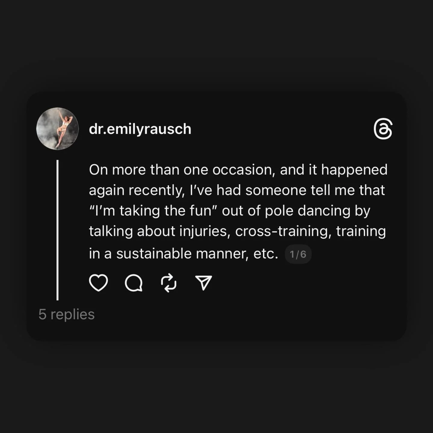 I&rsquo;ve shared this before and will likely feel the need to share it again in the future. 

I&rsquo;ve been posting on instagram long enough to know that my content isn&rsquo;t popular with the crowd who doesn&rsquo;t think that we, as pole dancer