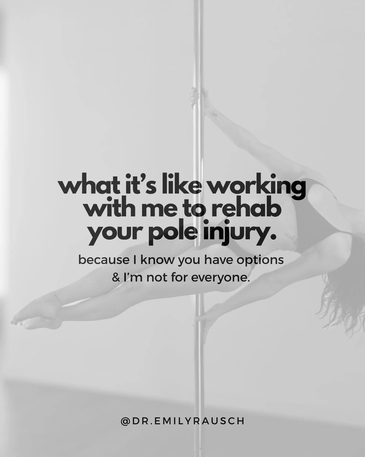 Choosing a rehab provider when you&rsquo;re injured is a big decision. 

Especially when you&rsquo;re a pole dancer. 

Pole is a unique way of moving and far too often I&rsquo;ve had clients tell me that they&rsquo;ve felt dismissed, rushed, or scare