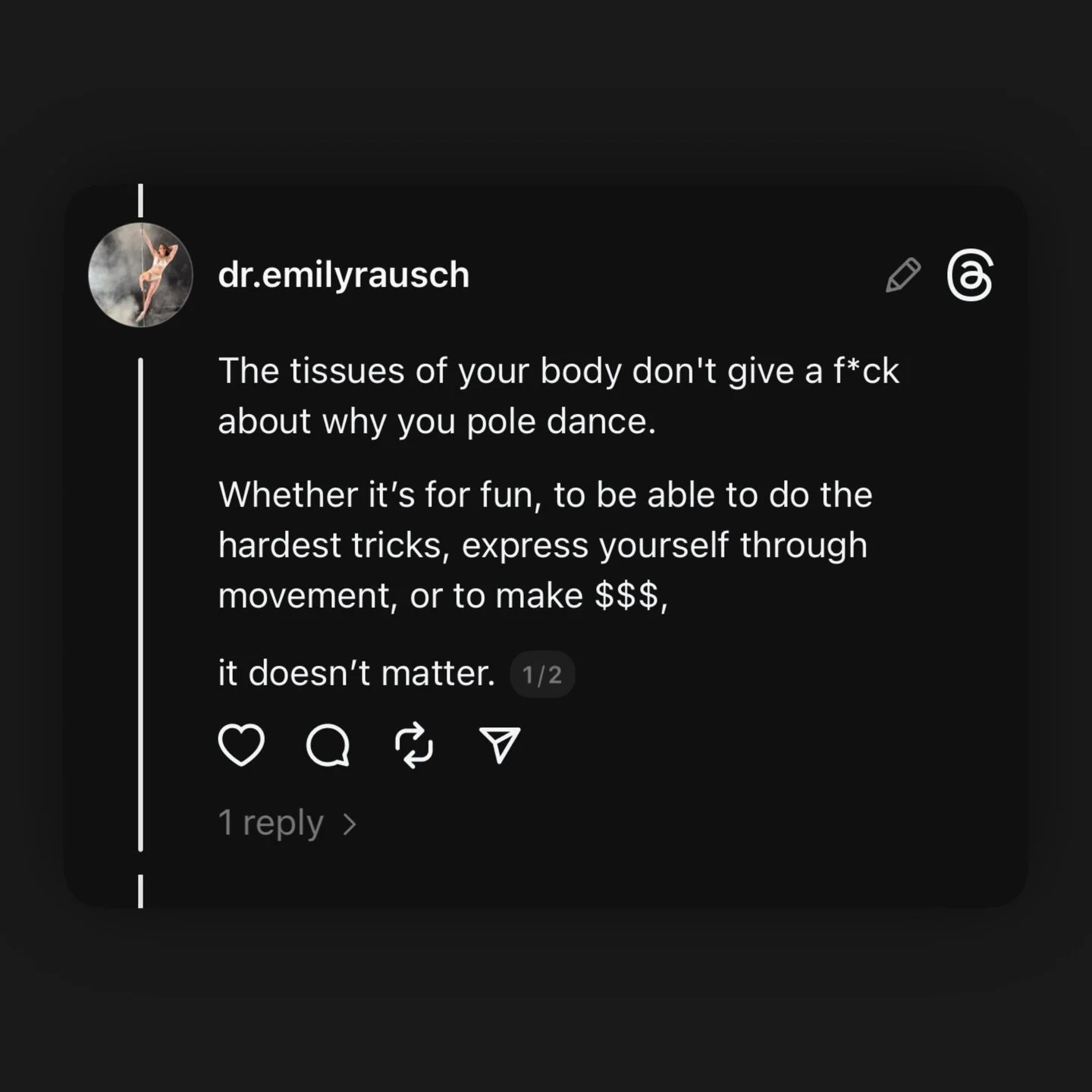 Your rotator cuff doesn&rsquo;t care that you&rsquo;re in class because you had so much fun at a bachelorette party, when it&rsquo;s not strong enough to stabilize your shoulder. 

Your hamstring doesn&rsquo;t care that a drop split gets you a lot of