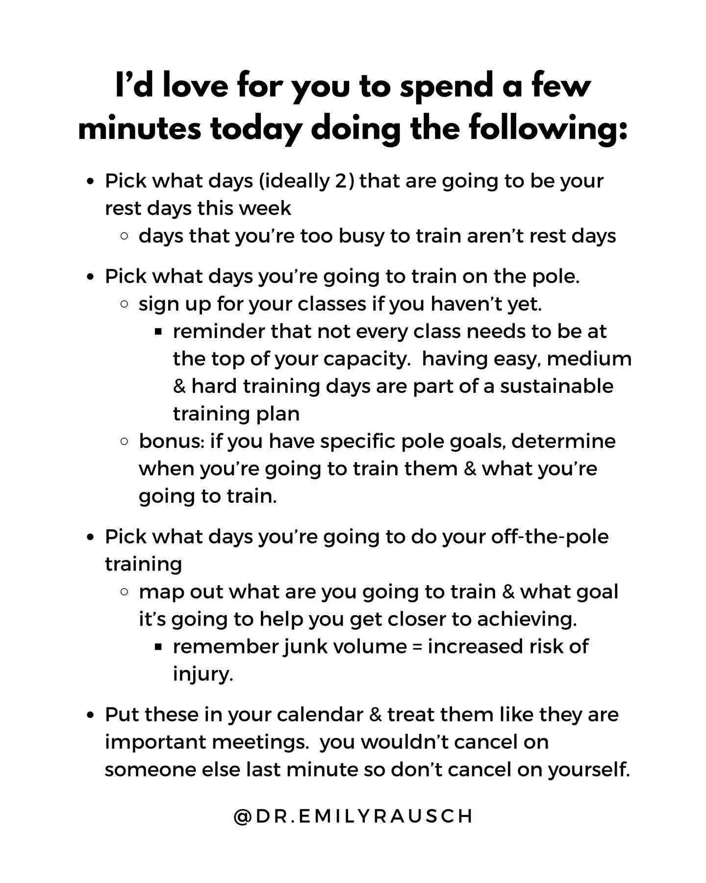 homework for you on this lovely sunday!

spending a few minutes to get your training organized is one of the best ways to be consistent with your training. 

this not only helps you make progress towards your goals but will also reduce your risk of b