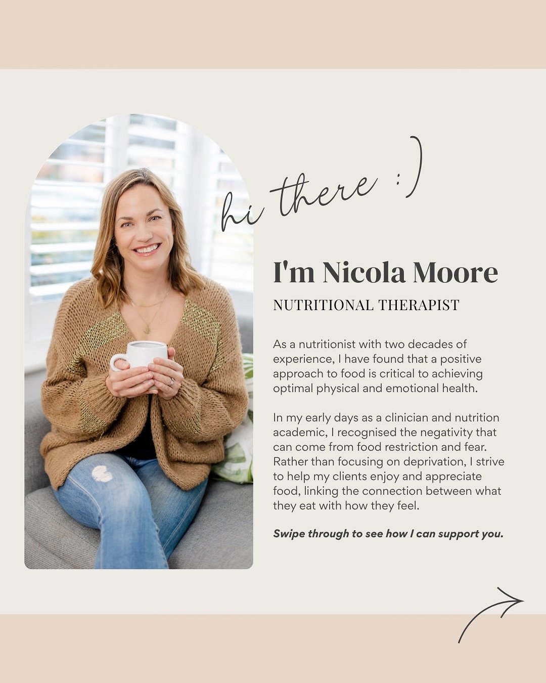 Hi, I&rsquo;m Nicola Moore, a registered nutritional therapist in the UK with 20+ years of experience.

I help people build a healthier, happier relationship with food and feel more confident in their bodies, without restriction, guilt, or overwhelm.