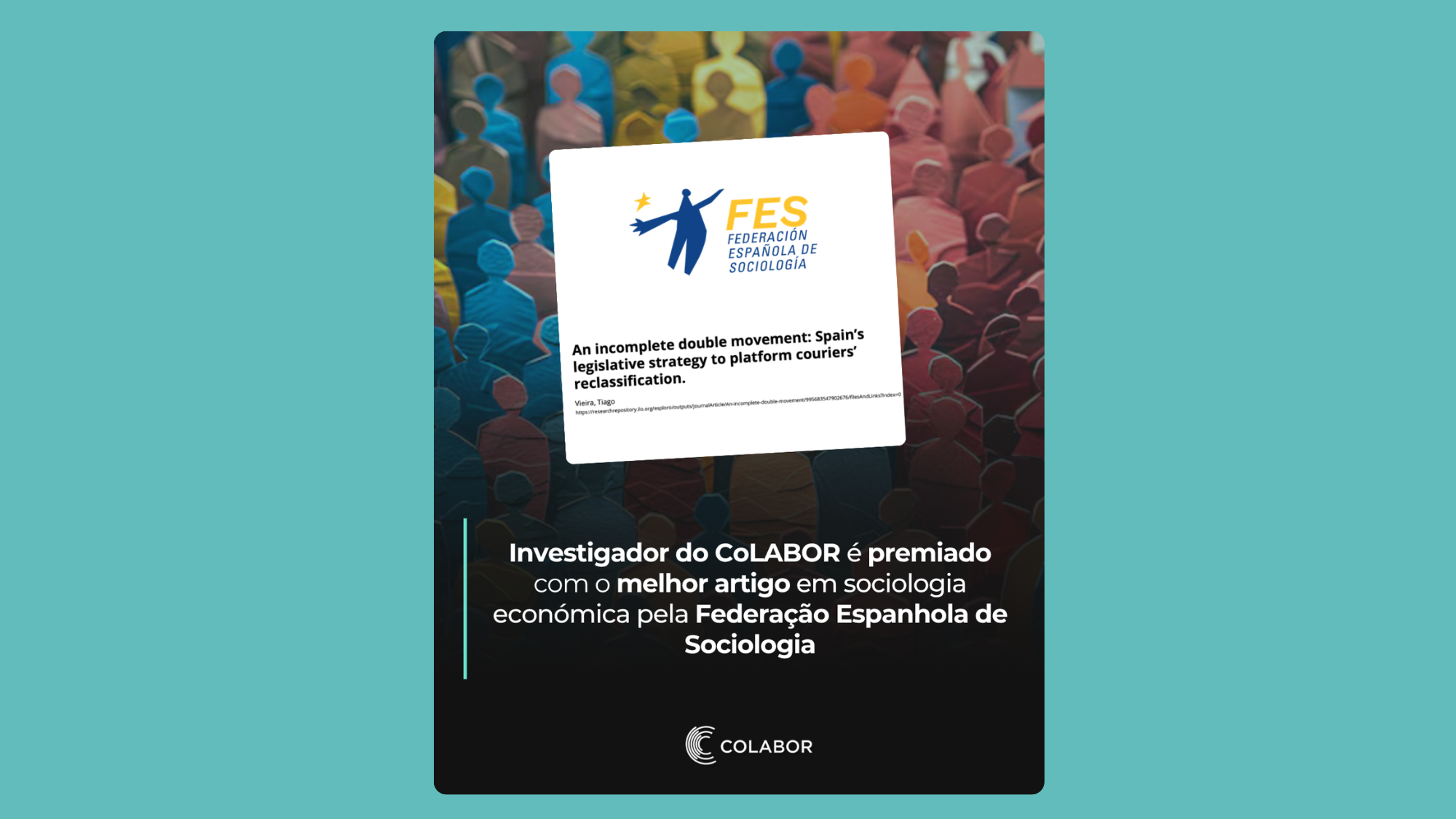Artigo de investigador do CoLABOR sobre trabalho em plataformas distinguido pela Federação Espanhola de Sociologia