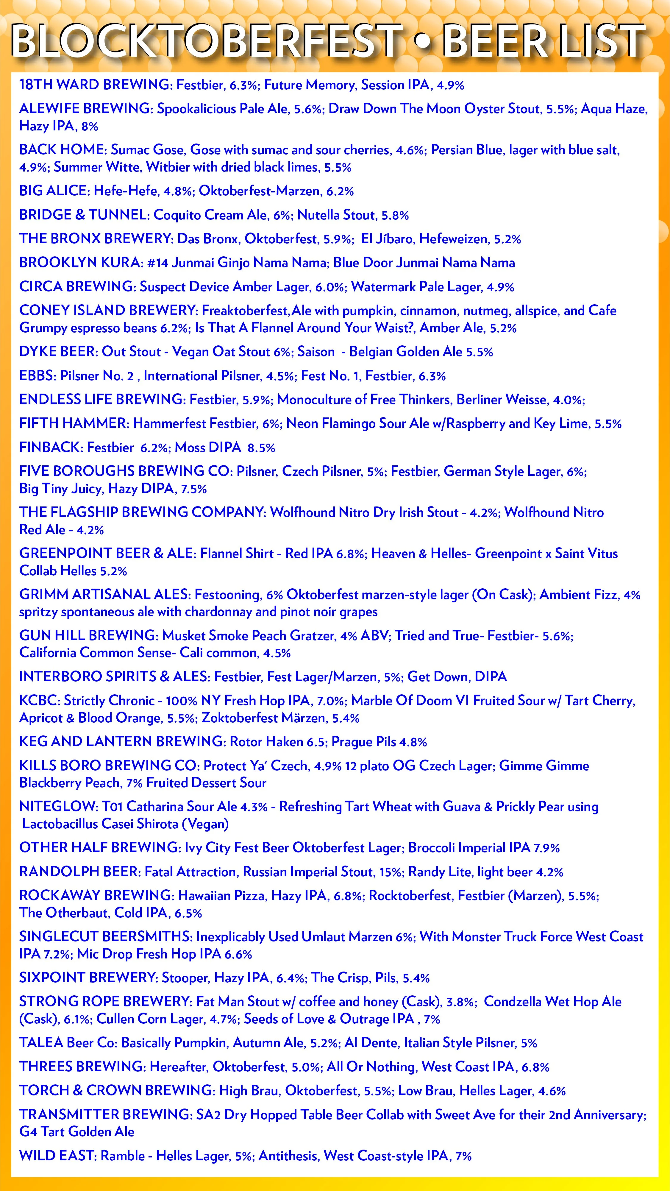 Blocktoberfest beer list