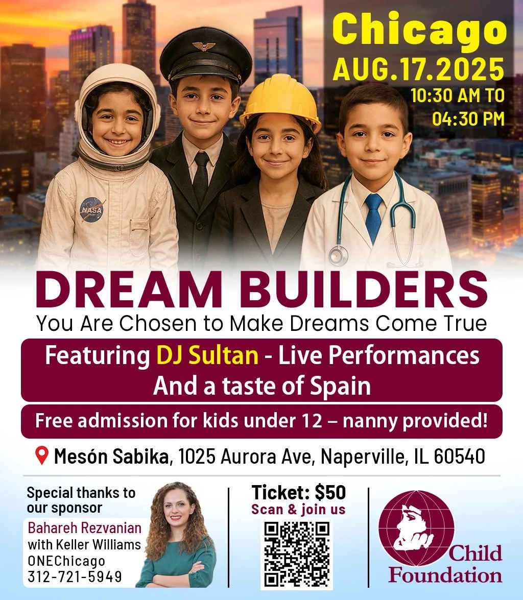Child Foundation Dream Builders August 17 2025 10:30AM -04:30PM at Meson Sabika. Tickets $50. Image includes children dressed up as an astronaut, pilot, engineer, and doctor.