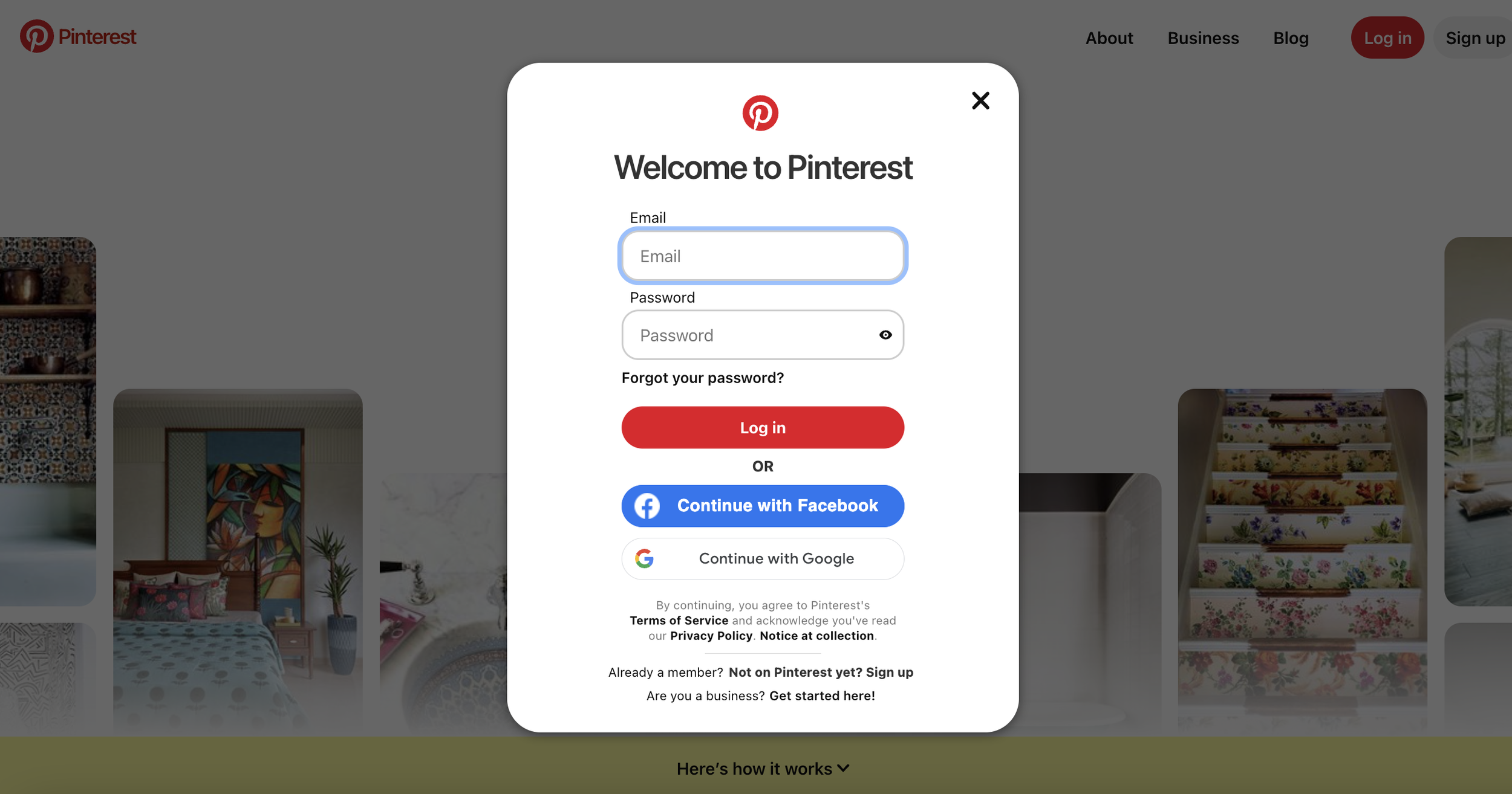 how to log in to pinterest