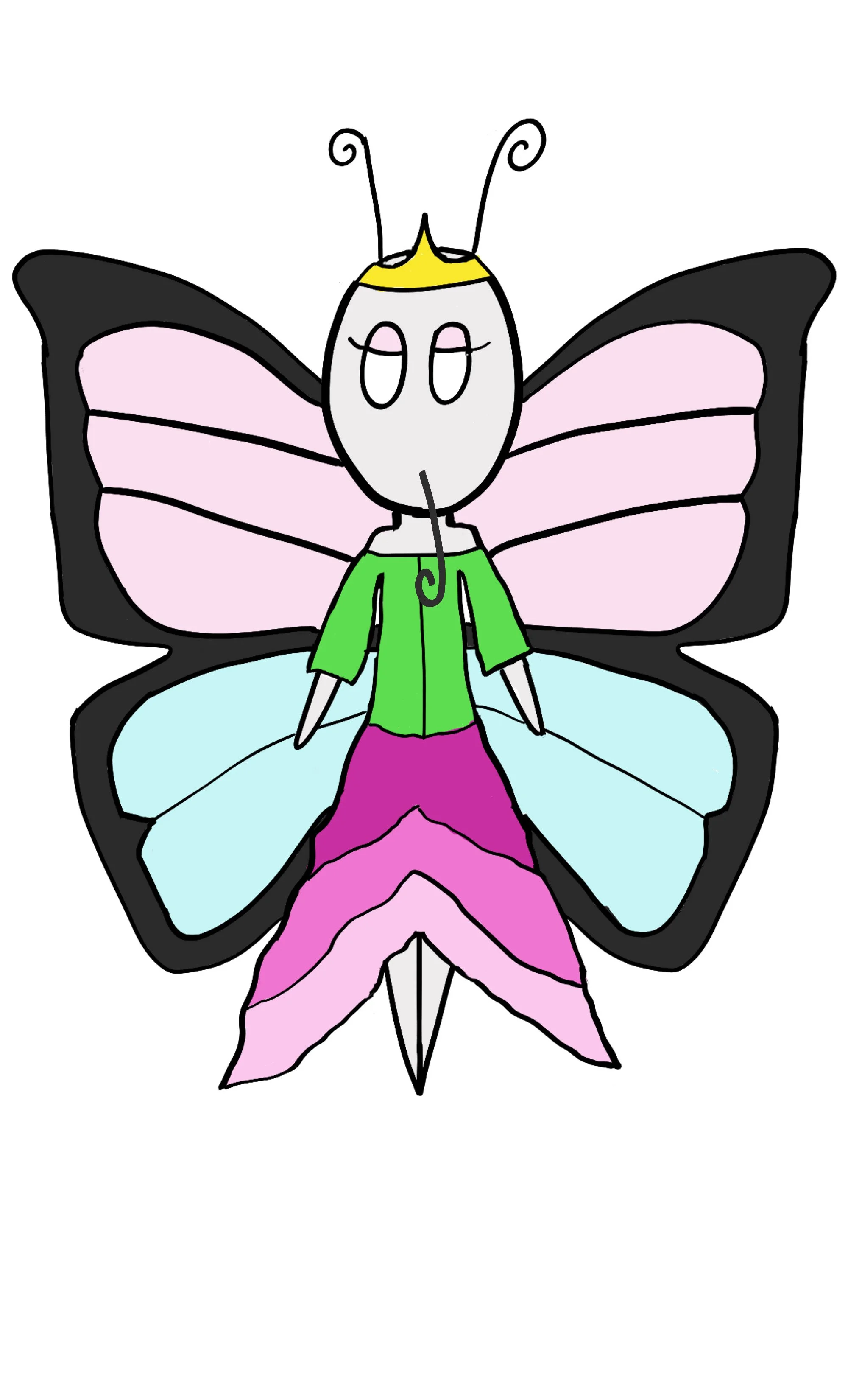 The final Character Design project where we had to make three characters of our own and put them into a scene. I made three bug characters and put them into a kingdom setting. These include a butterfly princess, a mantis scribe, and a worker bee.